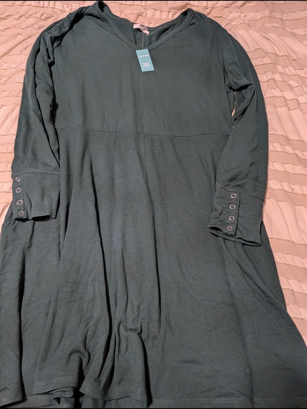 Maurices Long Sleeve Dark Teal Swing Dress with Button Cuffs
